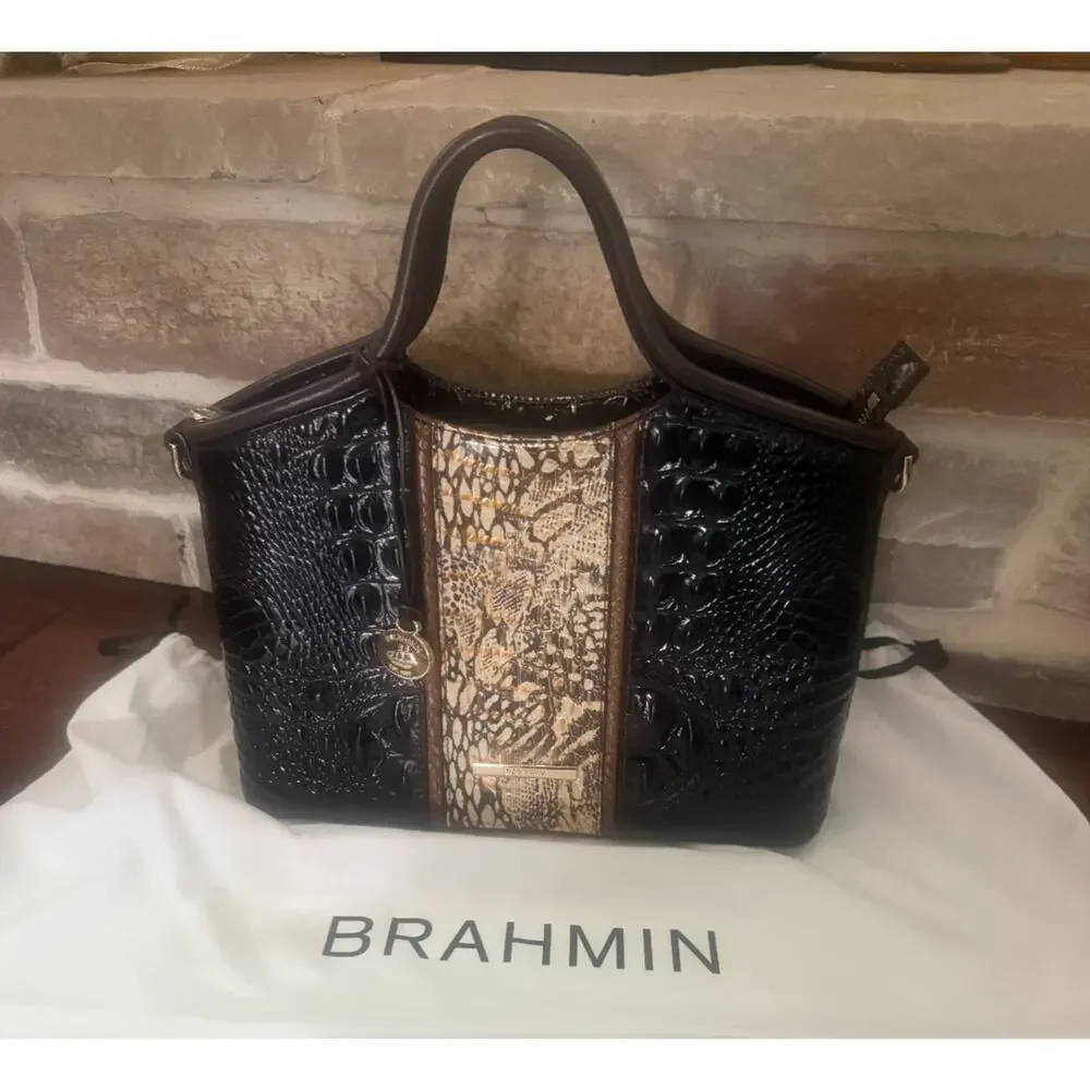 Brahmin Mini Duxbury Melbourne Toasted Almond Croc Leather Satchel Handbag Purse